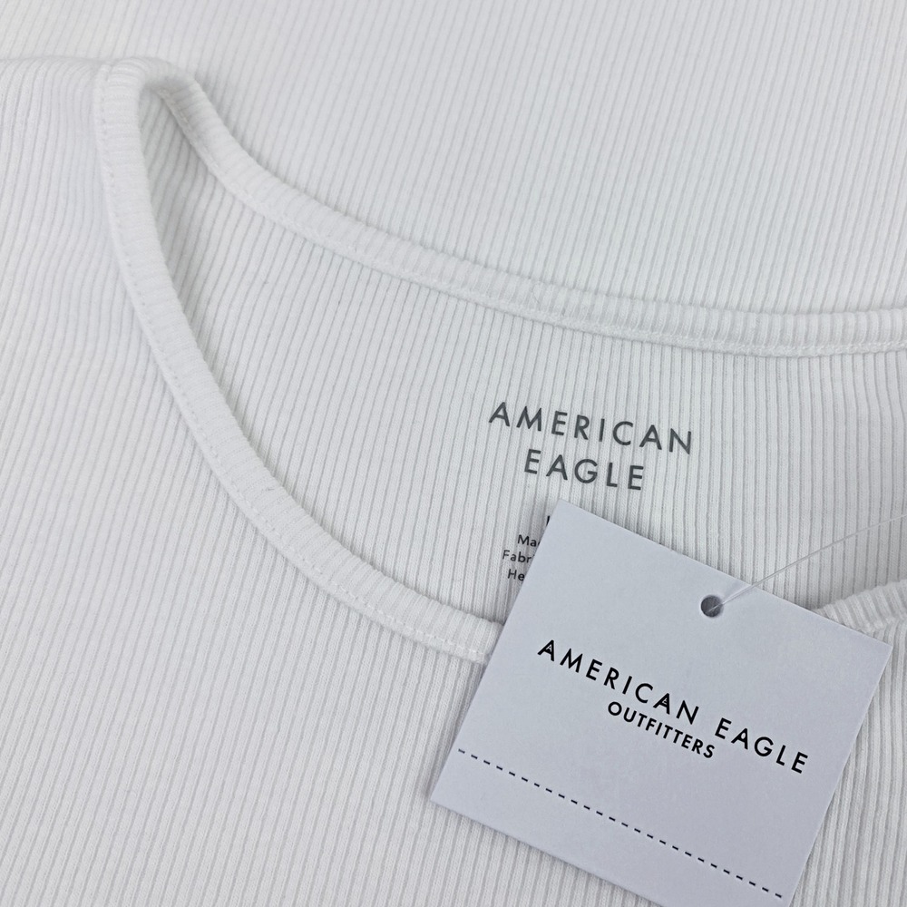 AE American Eagle Ribbed T-Shirt Layering Tee L White Stretch Base Layer 90s Y2K - Picture 9 of 14